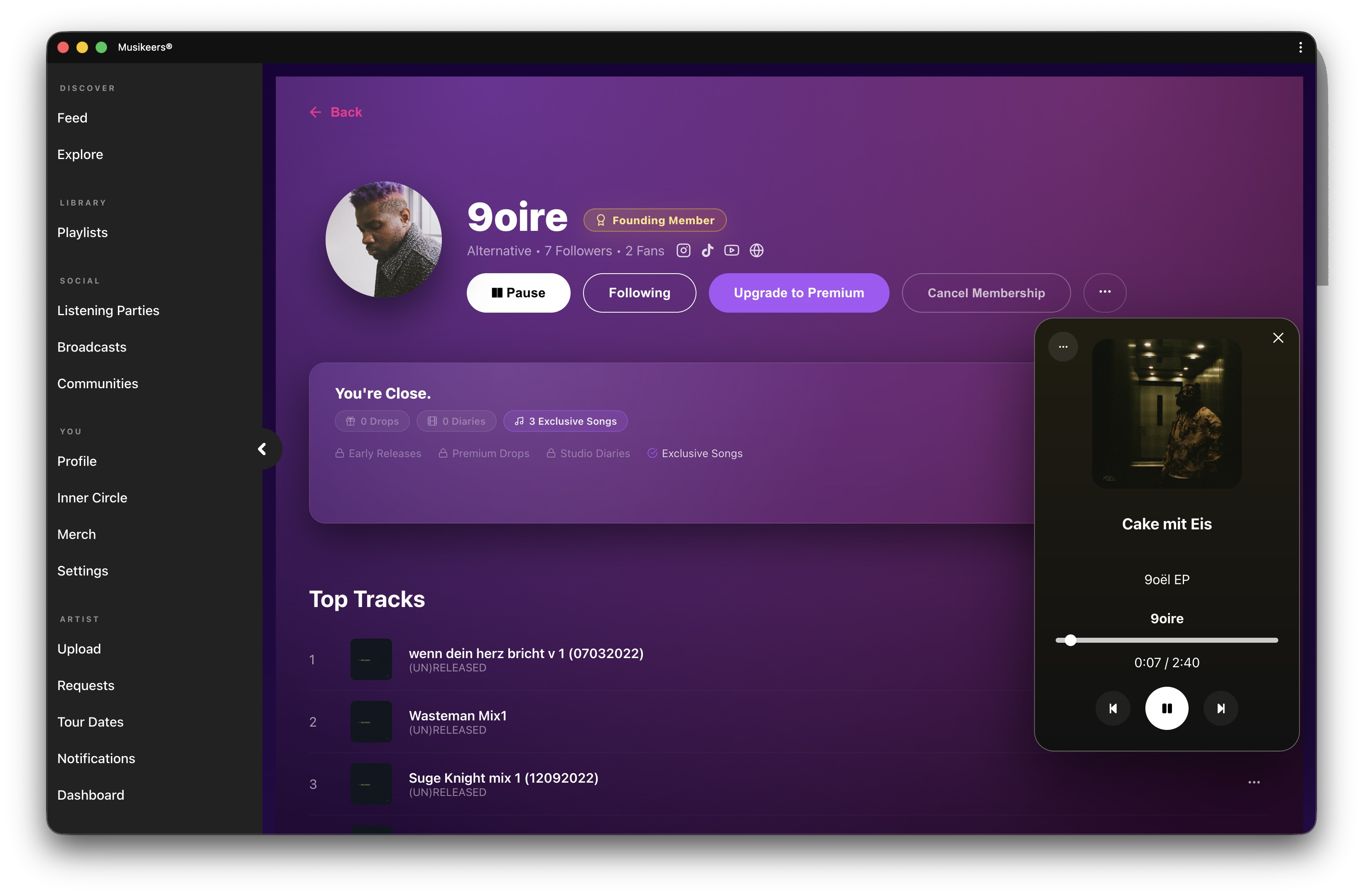 Musikeers Artist Profile – Web App